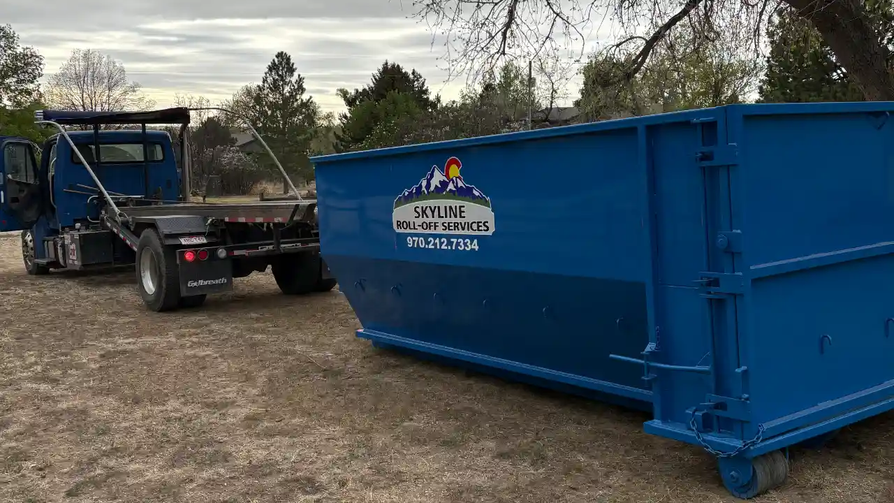 skyline roll off dumpster delivery truck 20 yard container larimer county co