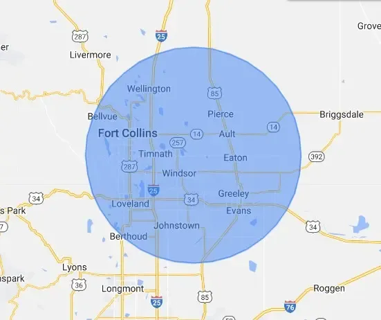 Service area map for Fort Collins and surrounding areas